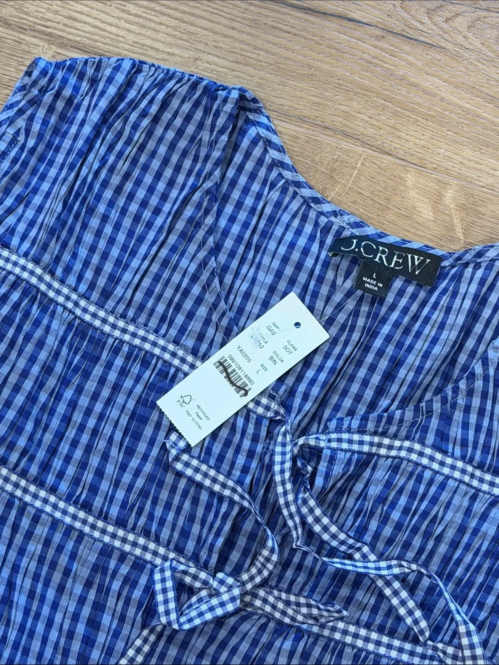 J Crew Tie-front top in gingham